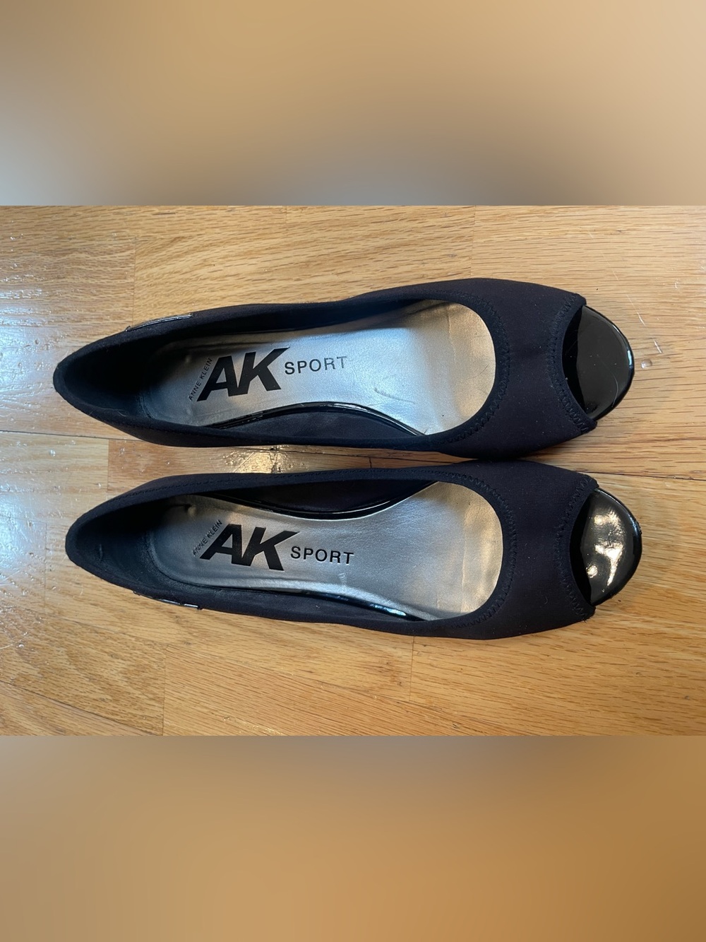 Anne Klein Black Peep-Toe Flats